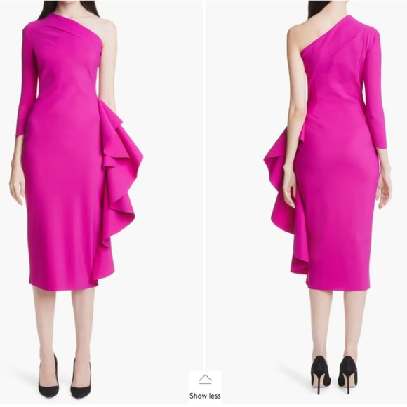 CHIARA BONI LA PETITE ROBE SIA ONE SHOULDER SIDE RUFFLE CYCAMEN DRESS 42 IT/6 US - Picture 2 of 5